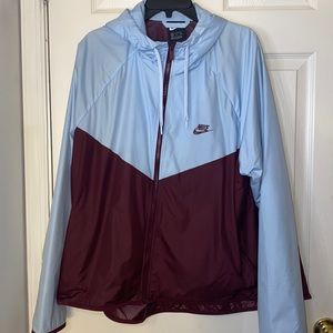 Nike Burgundy and Light Blue Zip Up Windbreaker Size XXL